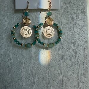 Elegant Gold and Green Beaded Earrings